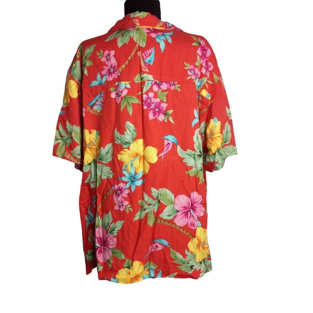 Caribbean Joe Size 3X Hawaiian Shirt Womens Floral Short Sleeves Coconut Buttons - Picture 6 of 11